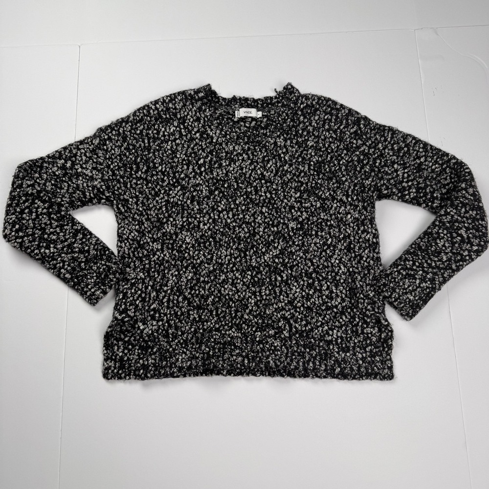 Vince Sweater Womens Small Black White Boucle Knit Texture Crewneck Pullover
